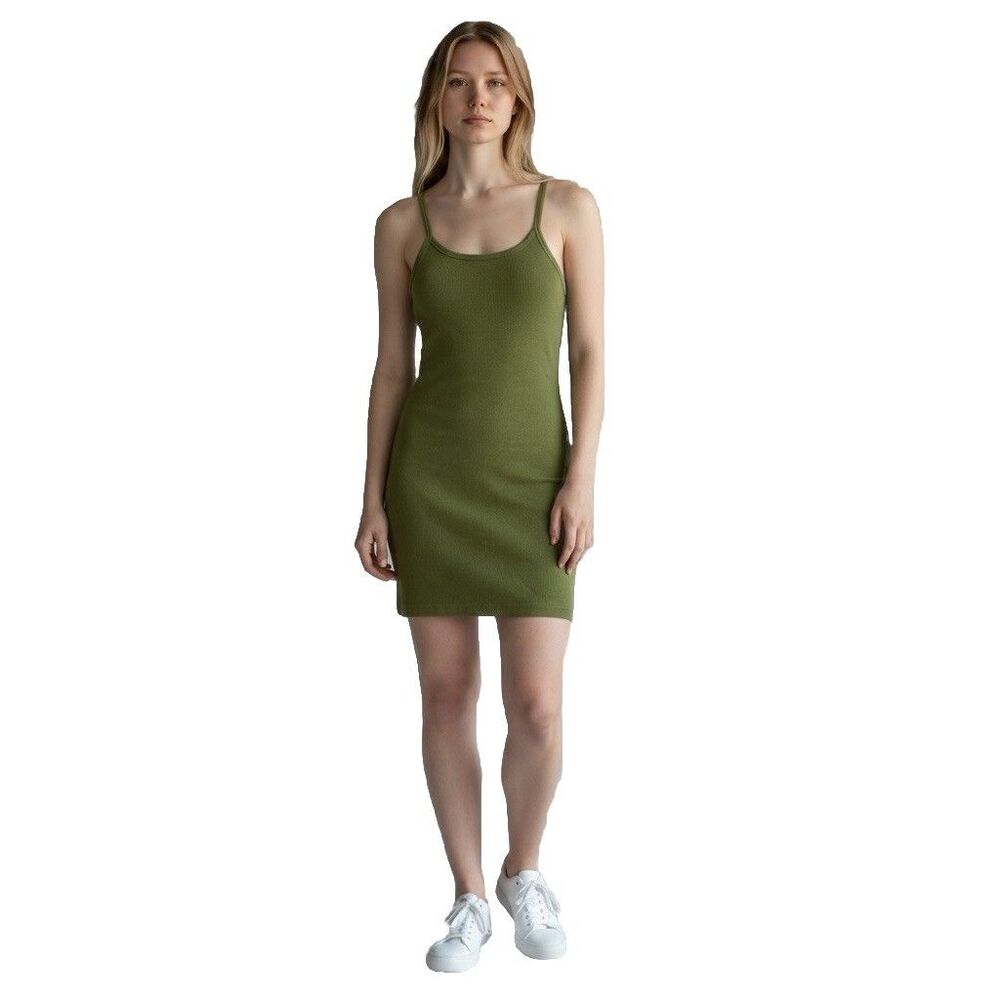 ETERNE NWT Olive Ribbed Tank Mini Dress M Cotton Modal Bodycon Quiet Luxury